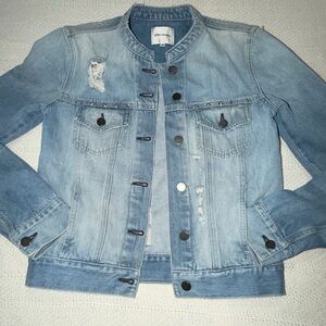 EI8HTDREAMS BY ANTHROPOLOGIE STAR STUDDED BAND COLLAR DENIM JACKET - LIGHT BLUE